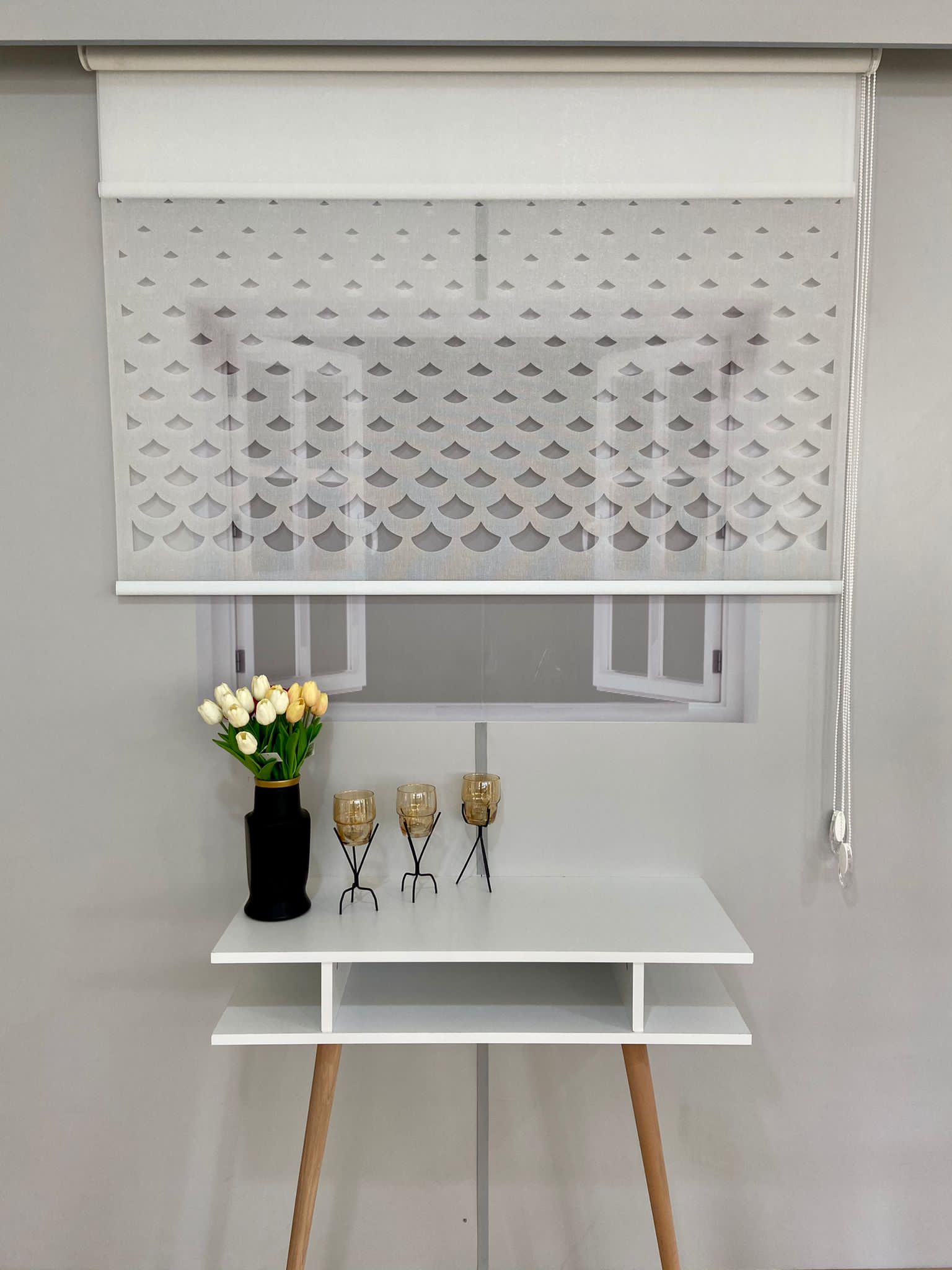 LZR1001 Çift Mekanizmalı Lazer Kesim Tül Ve Stor Perde Beyaz