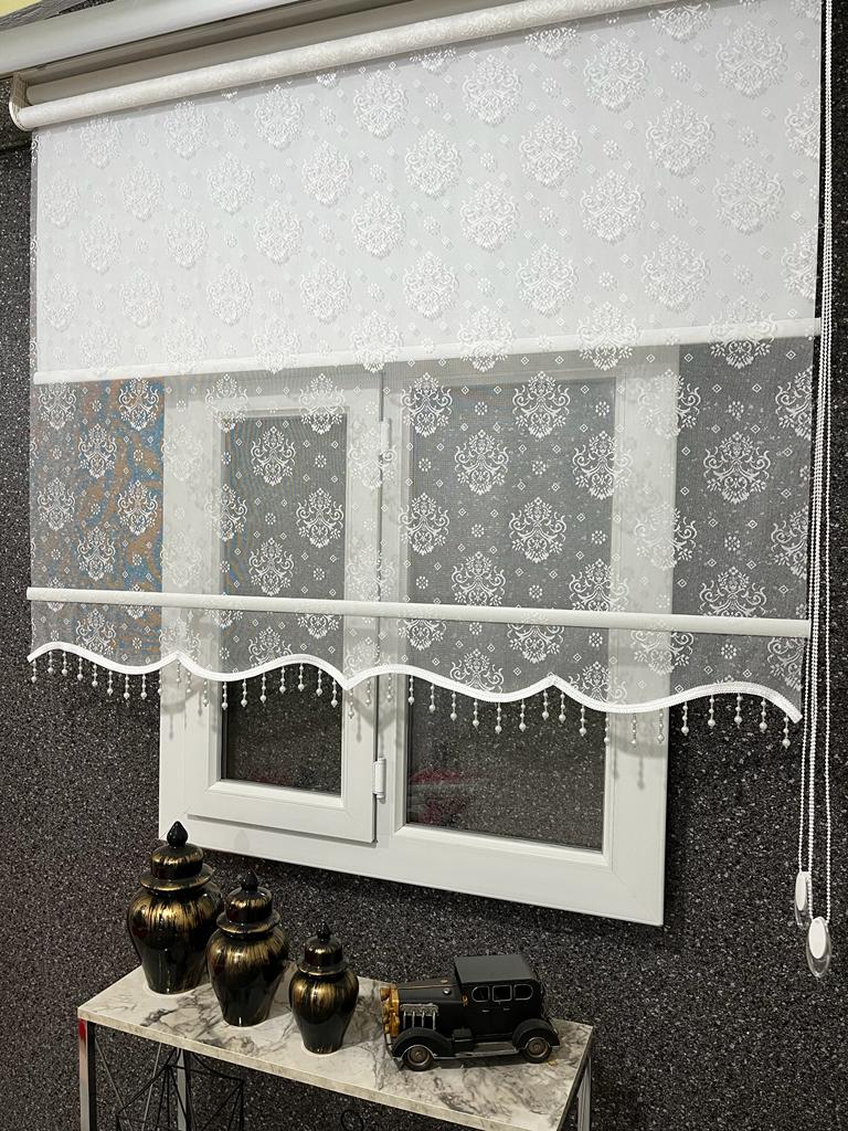 VP1901 DAMAKS DESEN  BONCUKLU   ÇİFT MEKANİZMALI  TÜL VE STOR PERDE