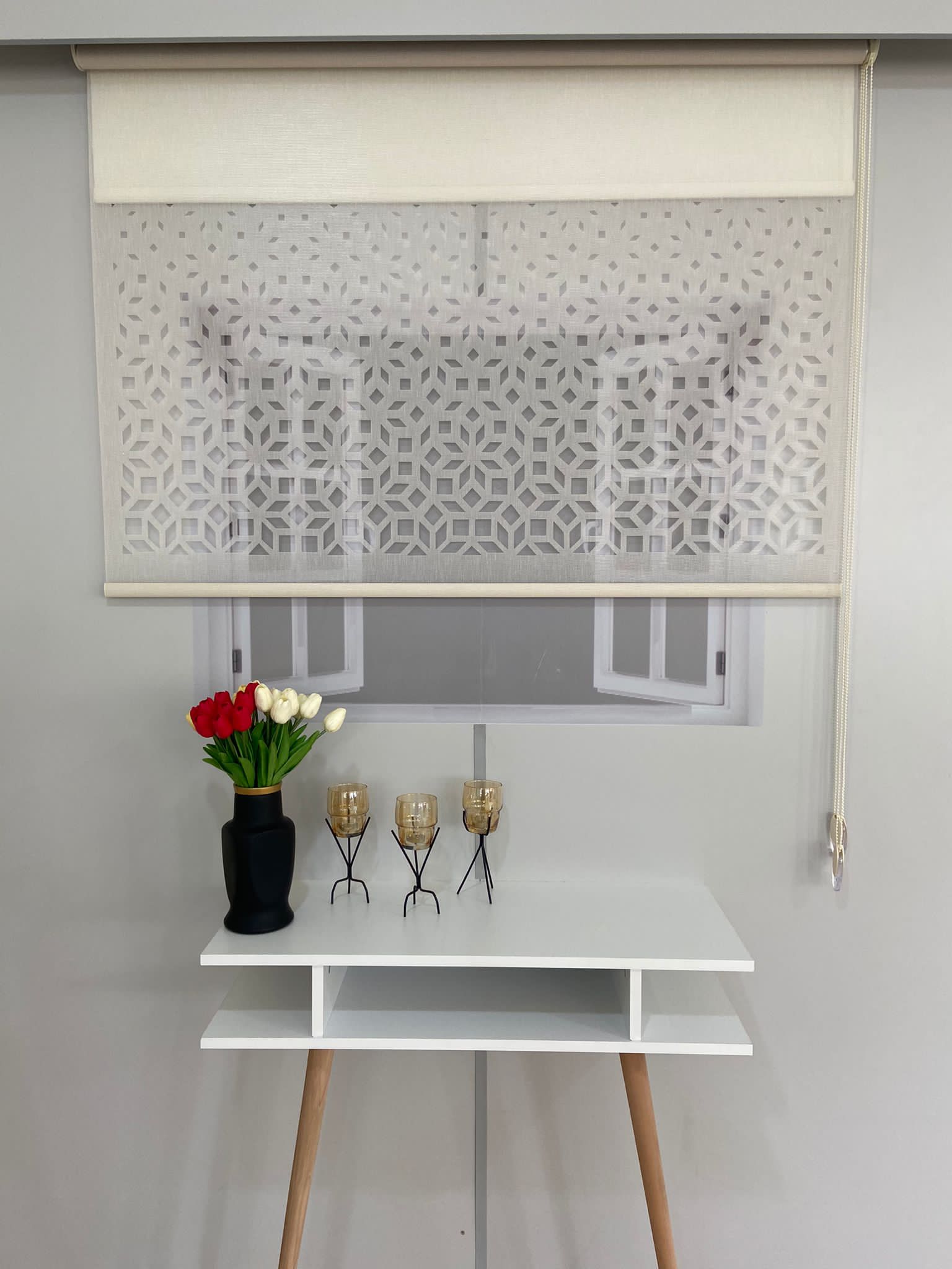 LZR1005 Çift Mekanizmalı Lazer Kesim Tül Ve Stor Perde Krem