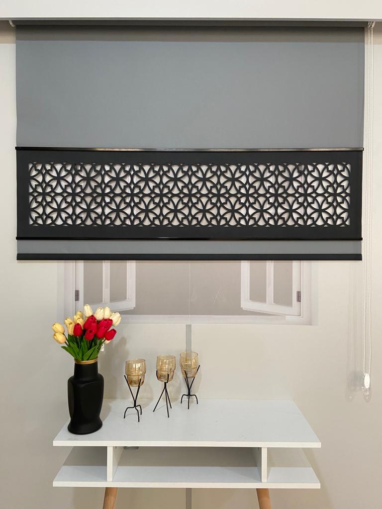 LZR105 Yeni Çift Renk Lazer Kesim Stor Perde Gri