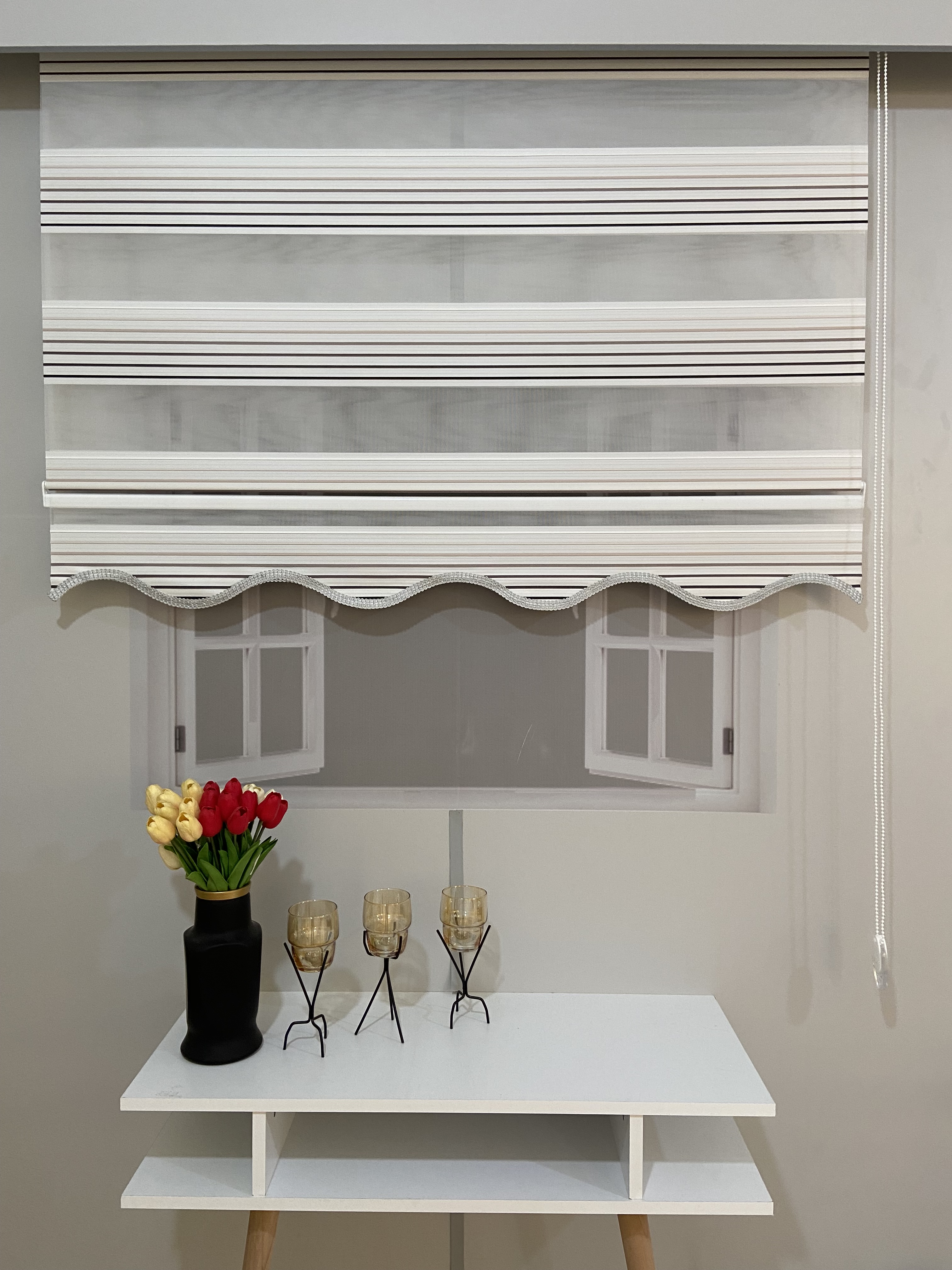 VP730 Renk Geçişli Pliseli Zebra Perde Gri Antrasit Siyah